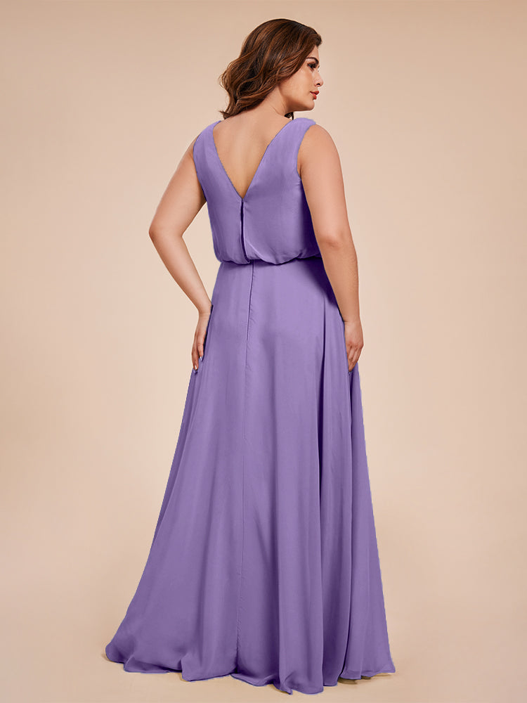 Cowl Neck Chiffon Plus Size Long Bridesmaid Dresses