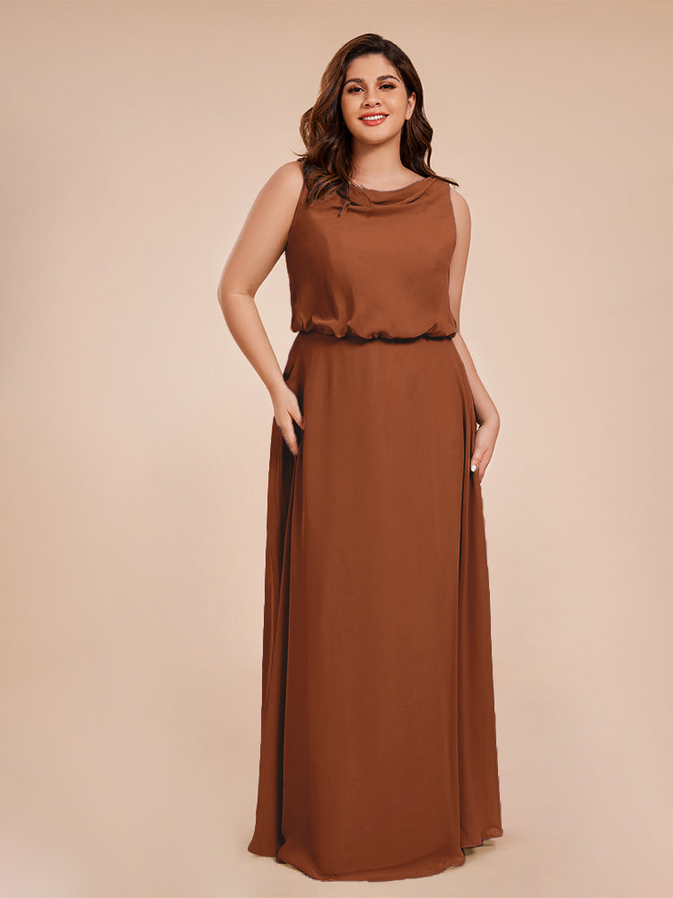 Cowl Neck Chiffon Plus Size Long Bridesmaid Dresses