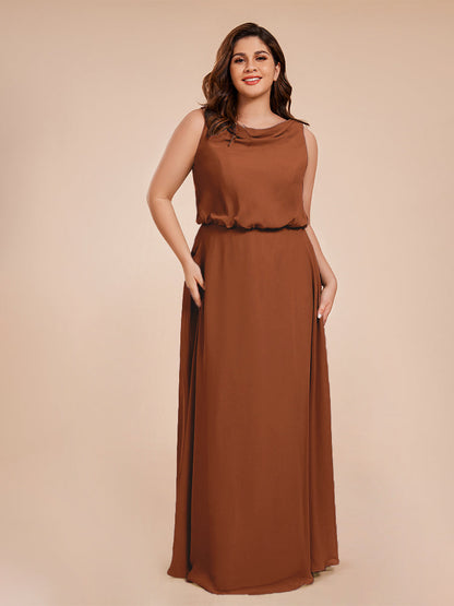 Cowl Neck Chiffon Plus Size Long Bridesmaid Dresses