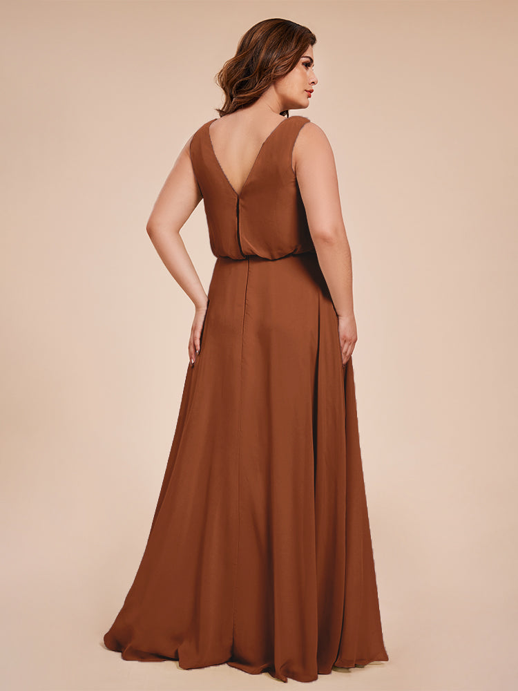 Cowl Neck Chiffon Plus Size Long Bridesmaid Dresses