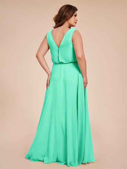 Cowl Neck Chiffon Plus Size Long Bridesmaid Dresses