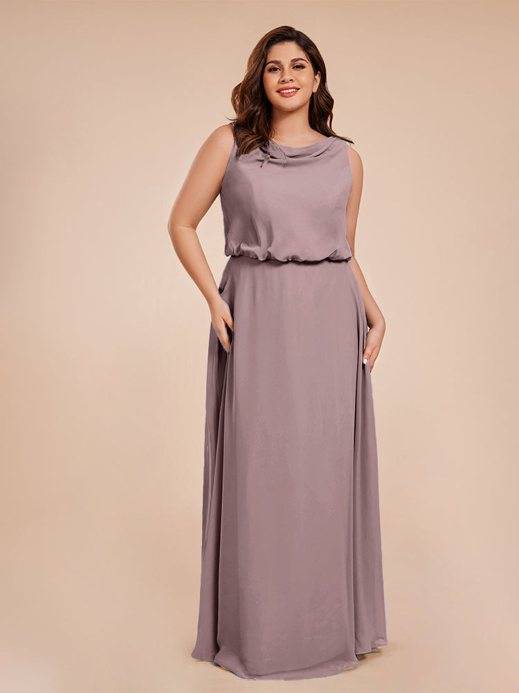 Cowl Neck Chiffon Plus Size Long Bridesmaid Dresses