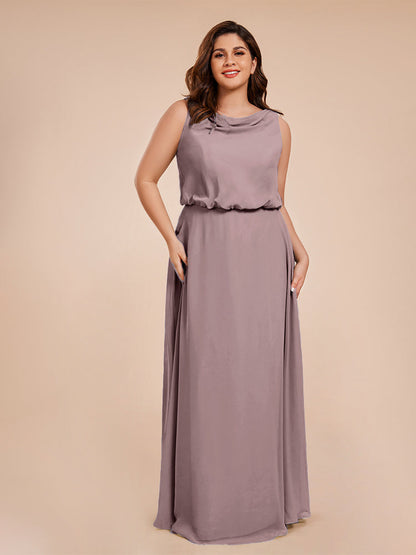 Cowl Neck Chiffon Plus Size Long Bridesmaid Dresses