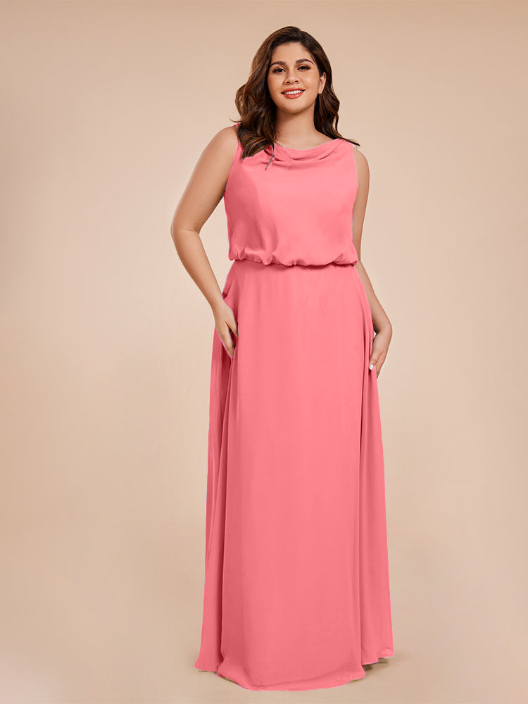 Cowl Neck Chiffon Plus Size Long Bridesmaid Dresses