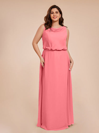 Cowl Neck Chiffon Plus Size Long Bridesmaid Dresses