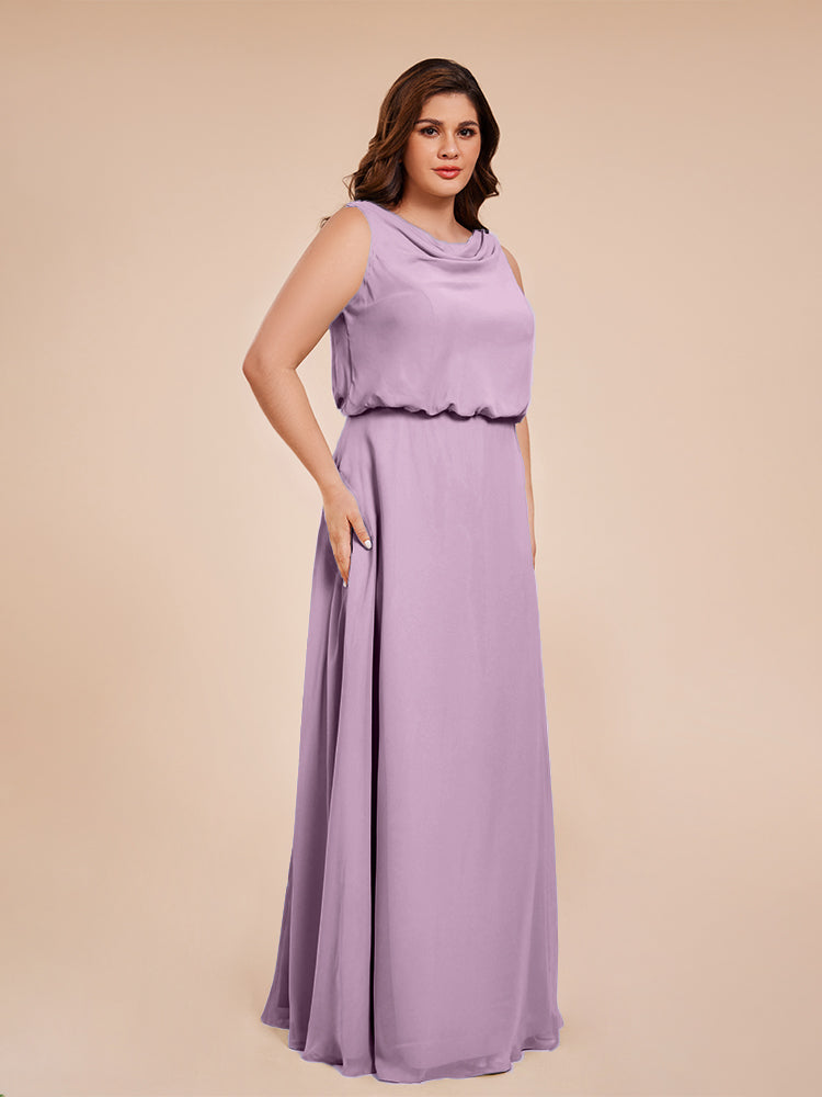 Cowl Neck Chiffon Plus Size Long Bridesmaid Dresses