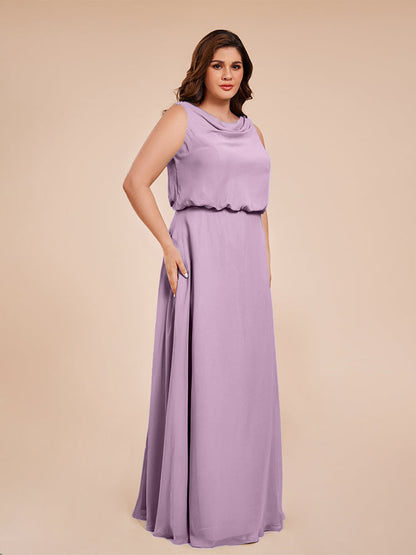 Cowl Neck Chiffon Plus Size Long Bridesmaid Dresses