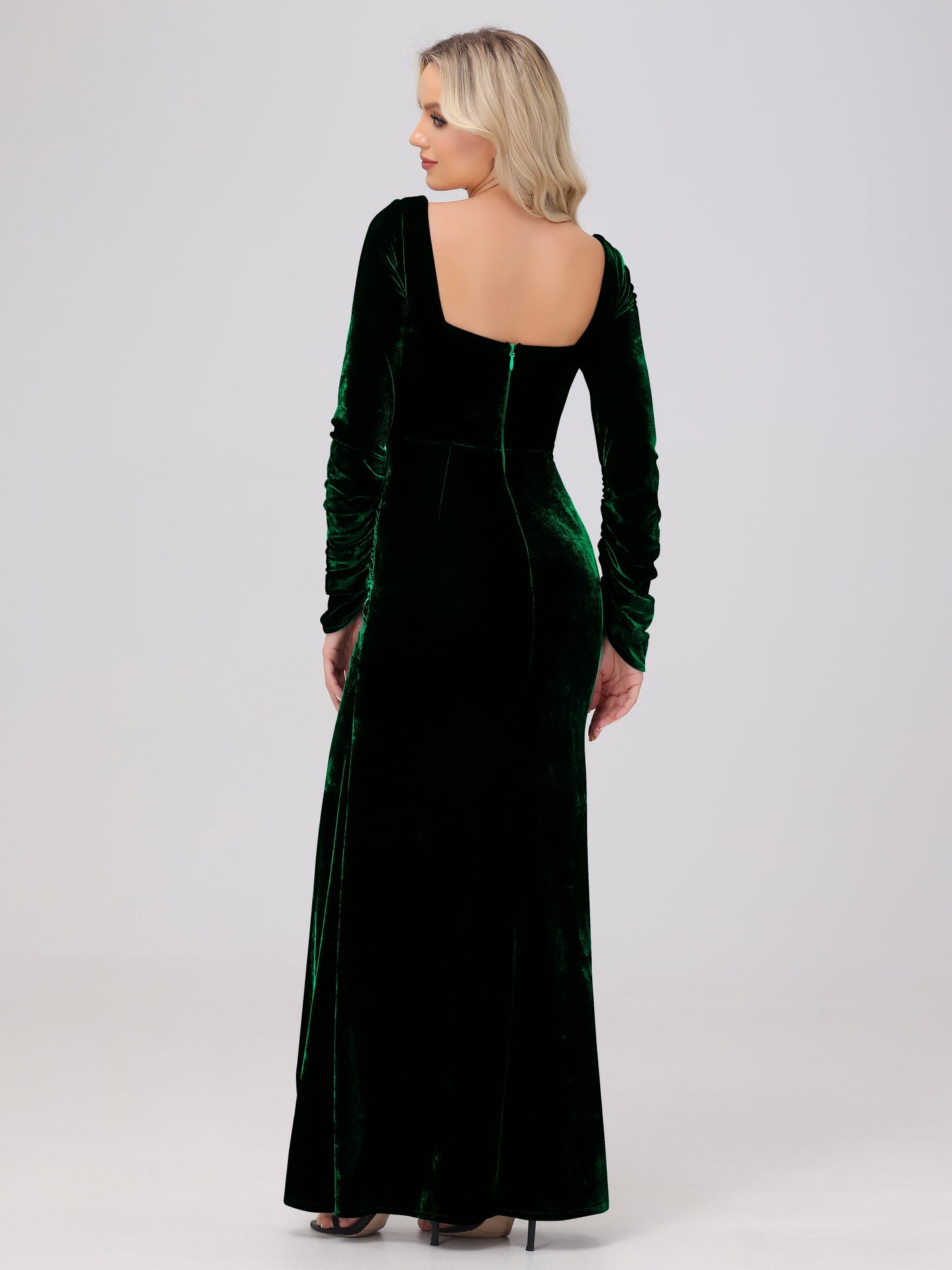 Elegant Long Sleeves Sheath Ruched Velvet Bridesmaid Dresses with Slit