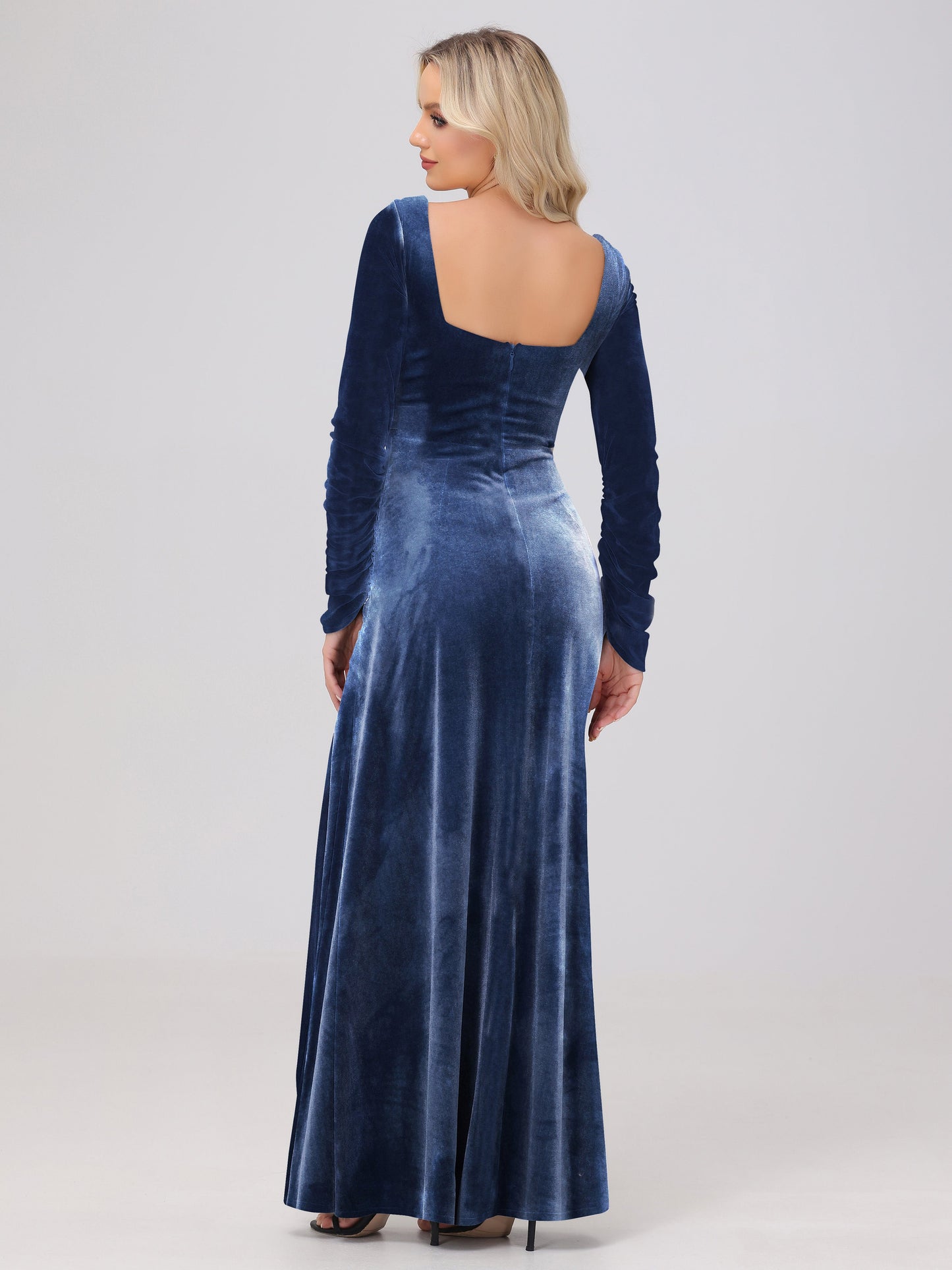 Elegant Long Sleeves Sheath Ruched Velvet Bridesmaid Dresses with Slit