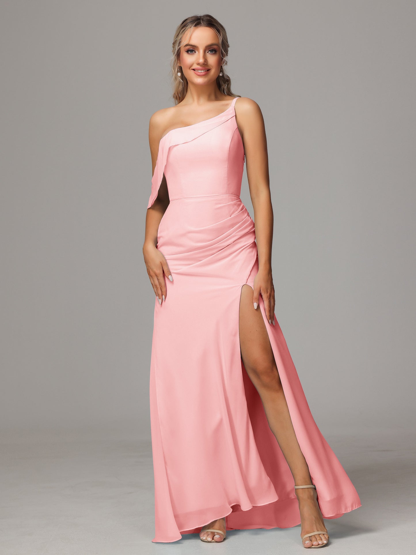 One Shoulder Off The Shoulder Chiffon Bridesmaid Dress