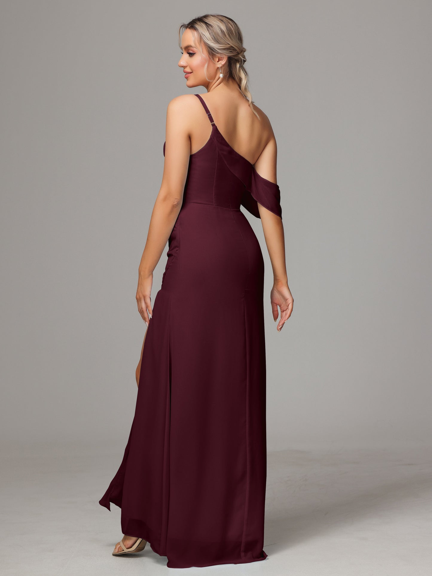 One Shoulder Off The Shoulder Chiffon Bridesmaid Dress