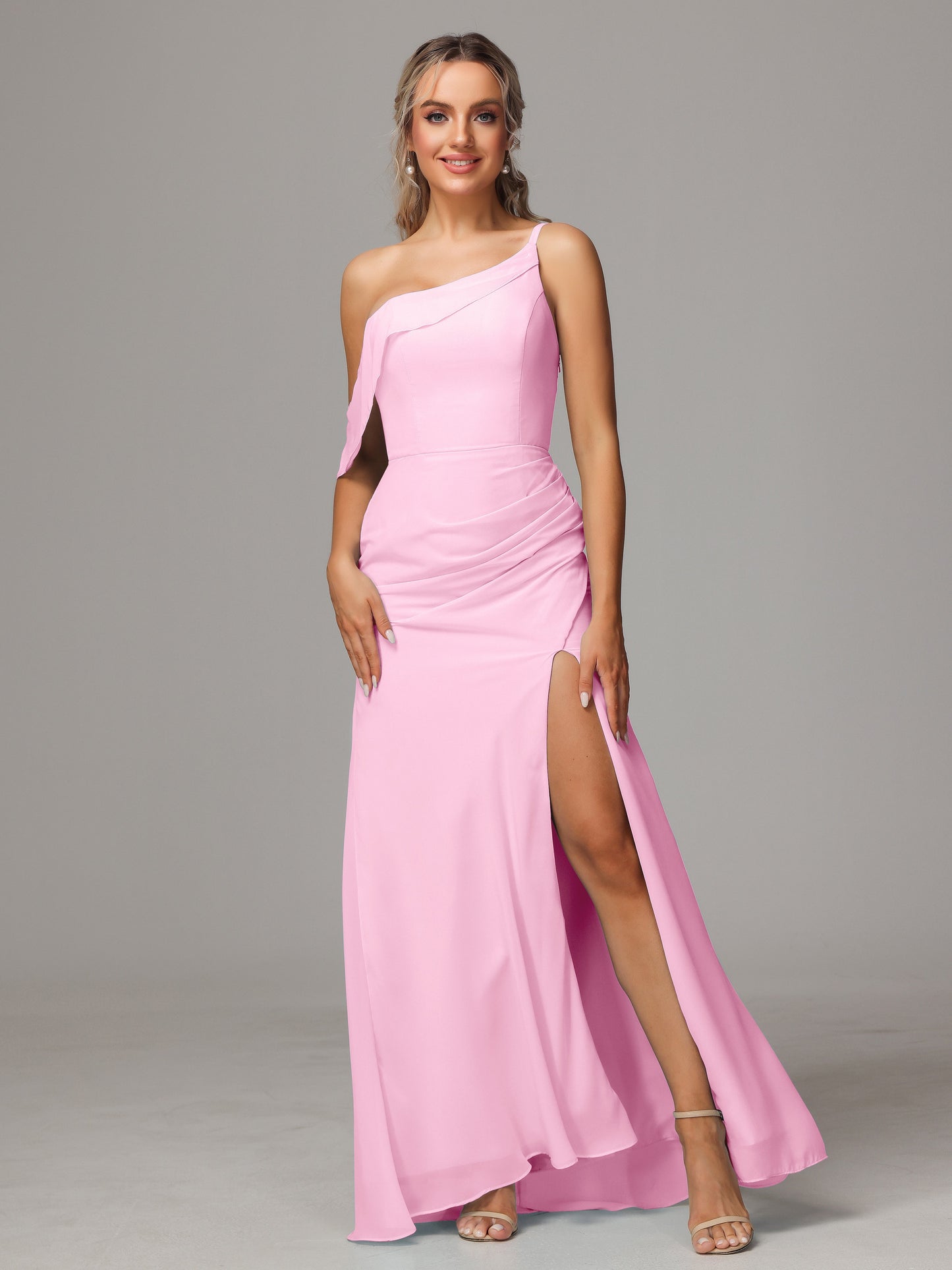 One Shoulder Off The Shoulder Chiffon Bridesmaid Dress