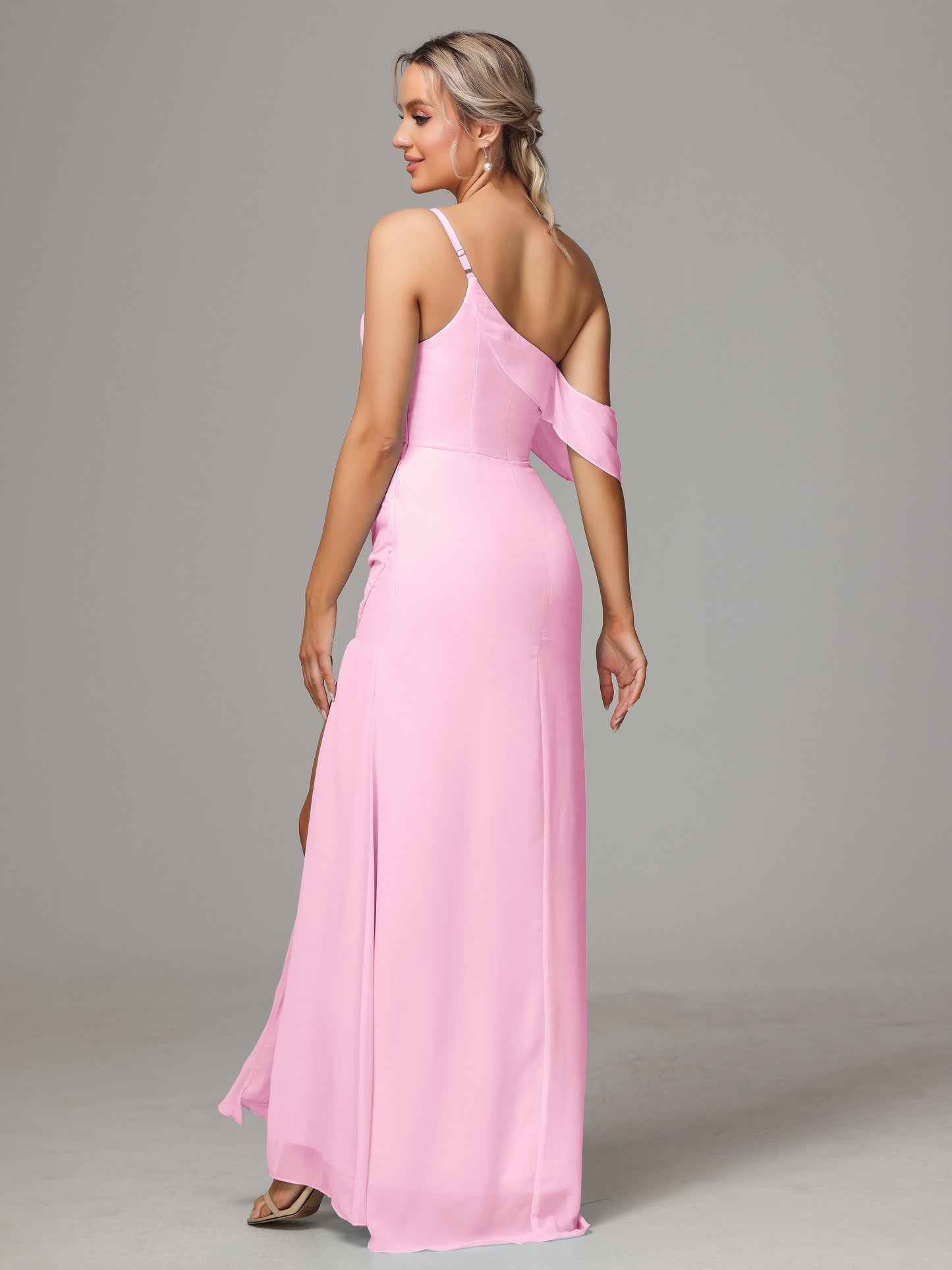 One Shoulder Off The Shoulder Chiffon Bridesmaid Dress