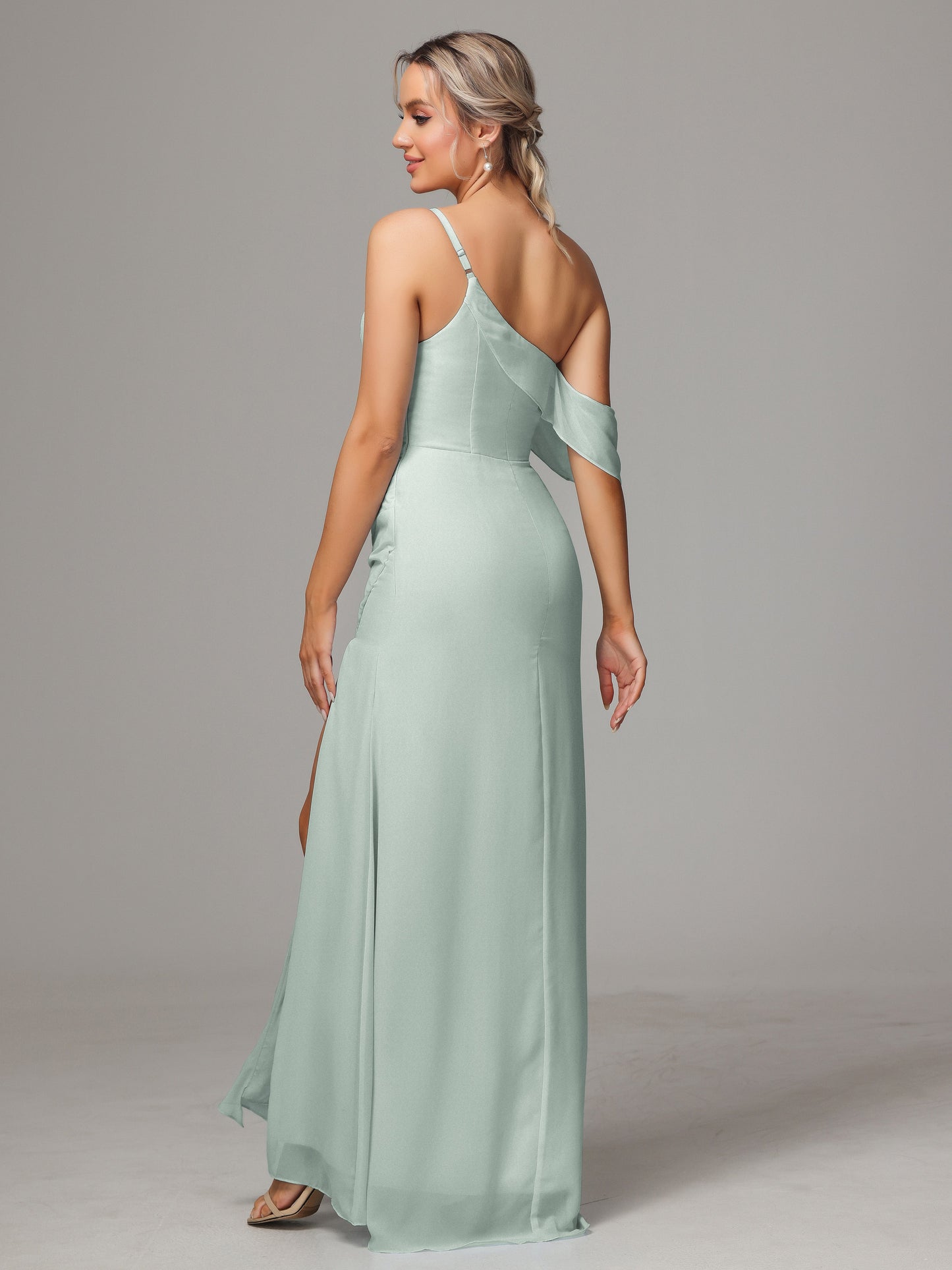 One Shoulder Off The Shoulder Chiffon Bridesmaid Dress