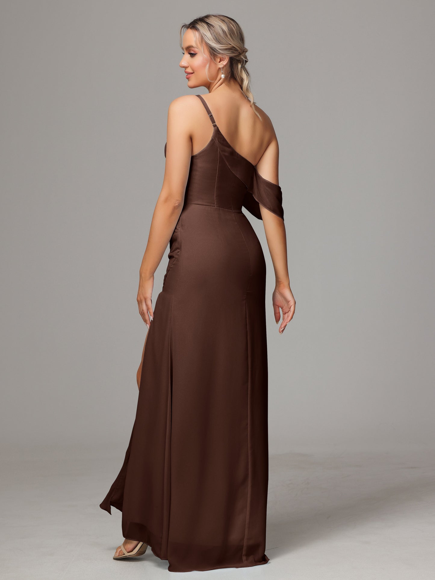 One Shoulder Off The Shoulder Chiffon Bridesmaid Dress