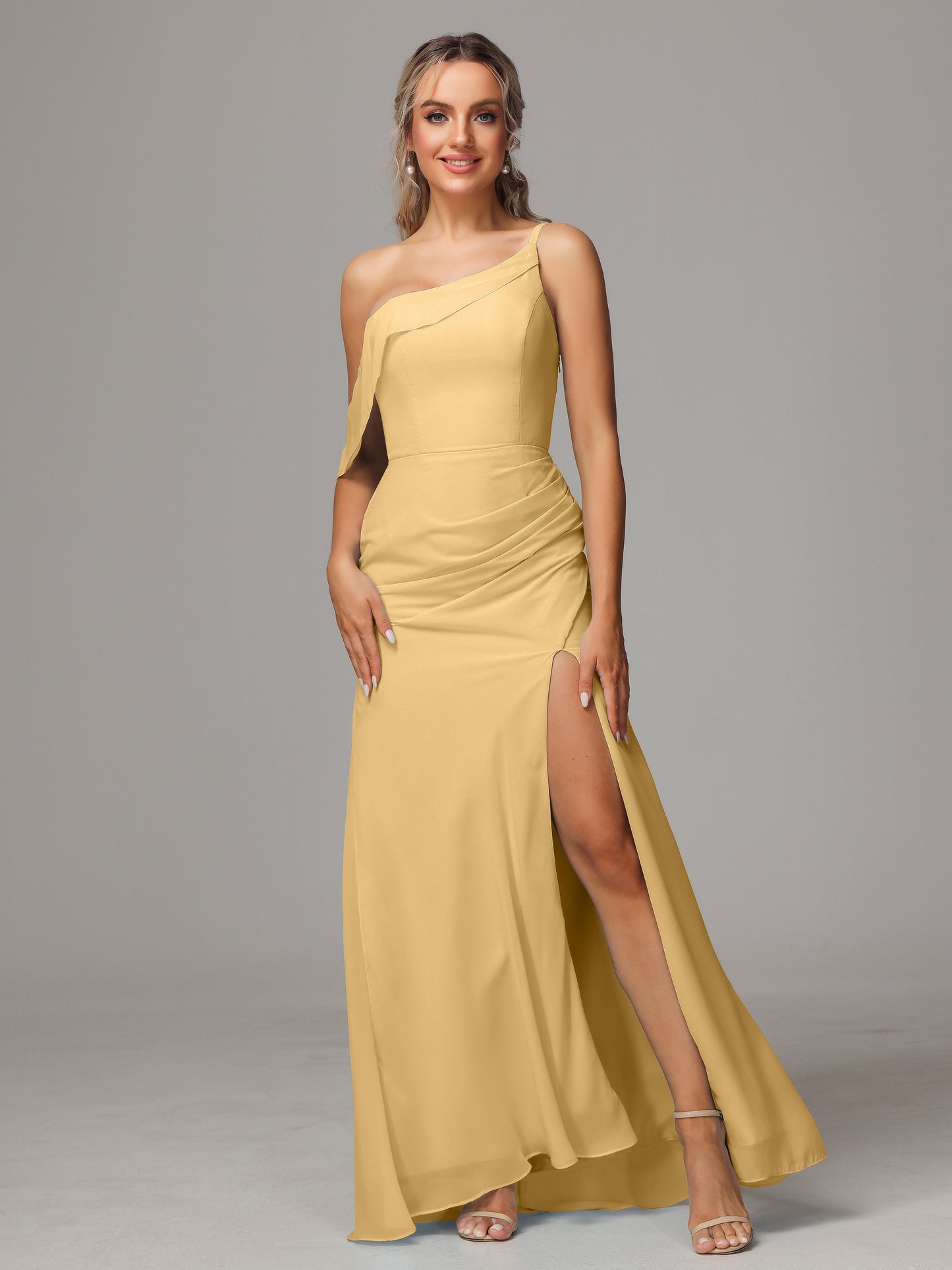 One Shoulder Off The Shoulder Chiffon Bridesmaid Dress