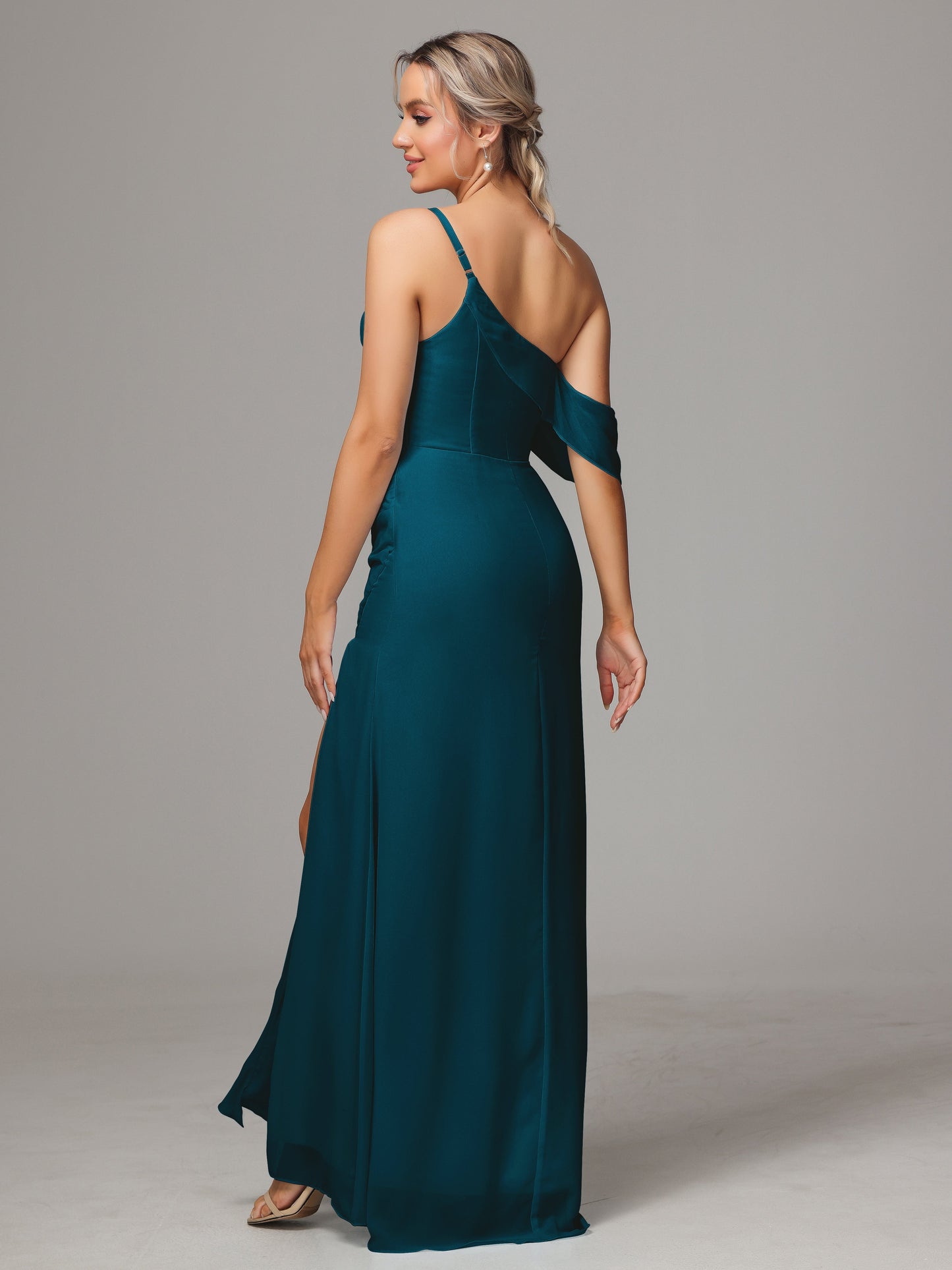 One Shoulder Off The Shoulder Chiffon Bridesmaid Dress