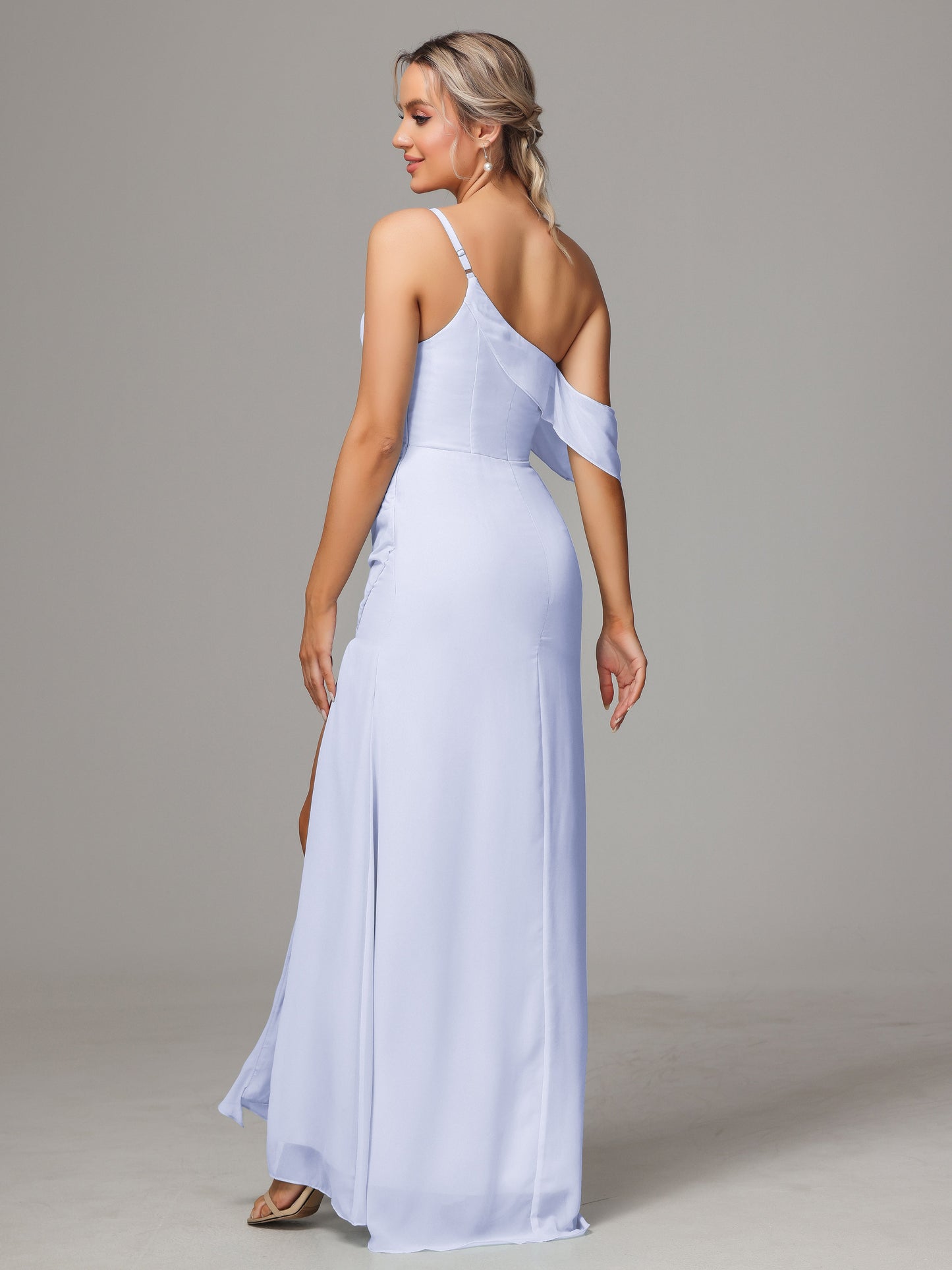 One Shoulder Off The Shoulder Chiffon Bridesmaid Dress