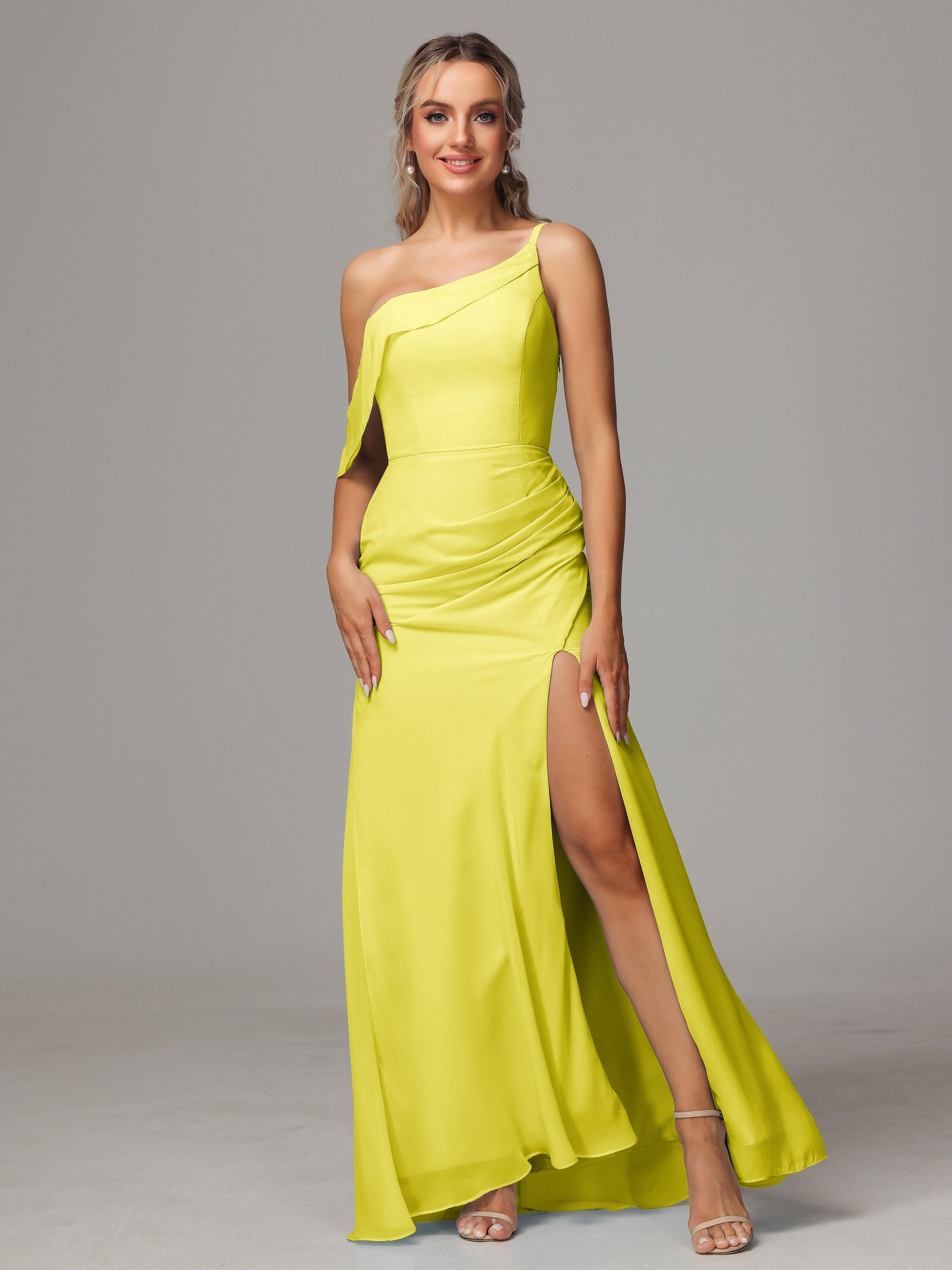 One Shoulder Off The Shoulder Chiffon Bridesmaid Dress