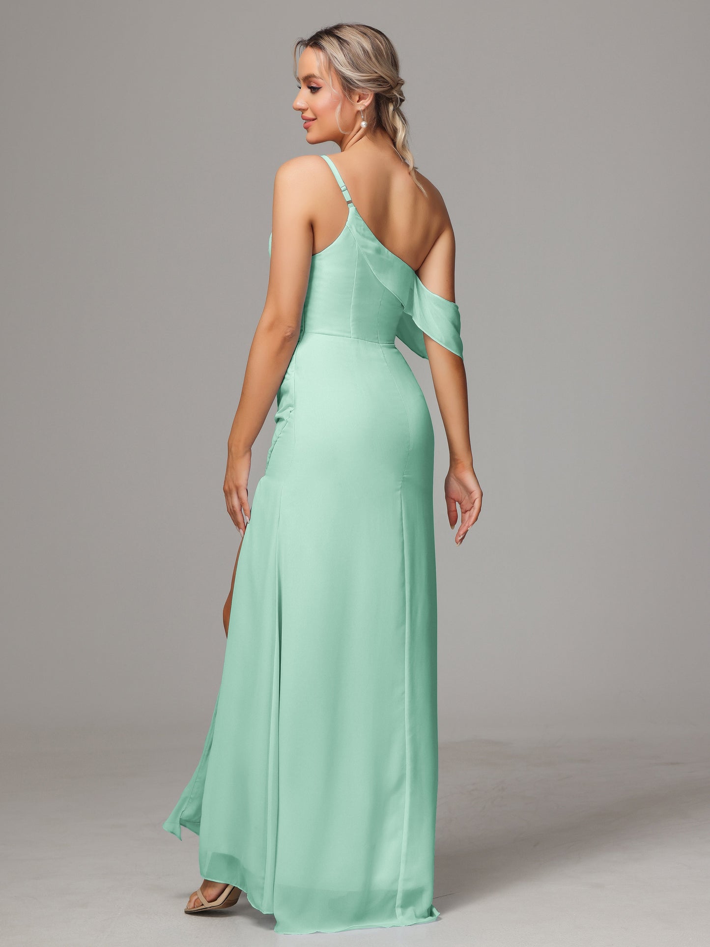 One Shoulder Off The Shoulder Chiffon Bridesmaid Dress