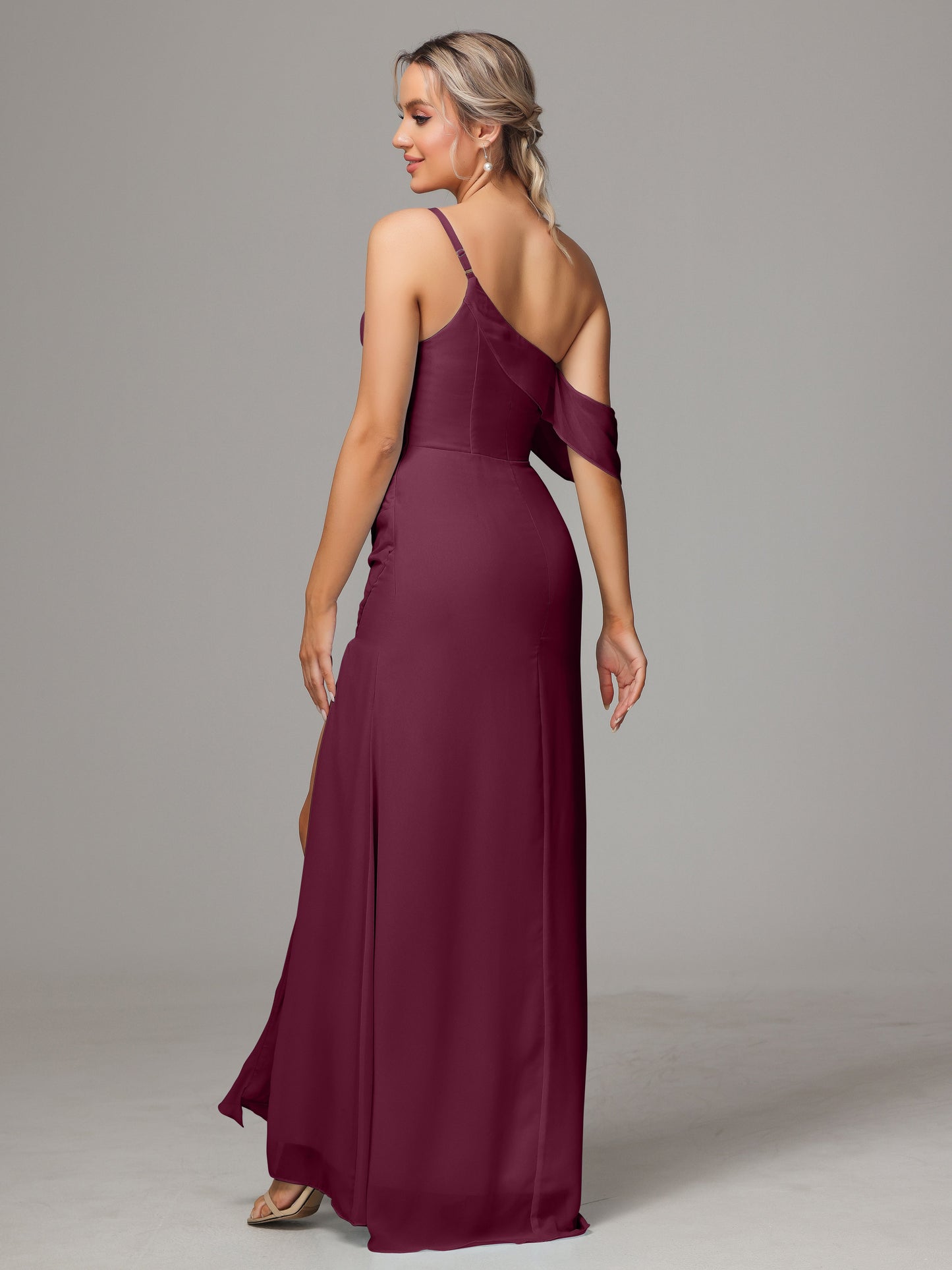One Shoulder Off The Shoulder Chiffon Bridesmaid Dress