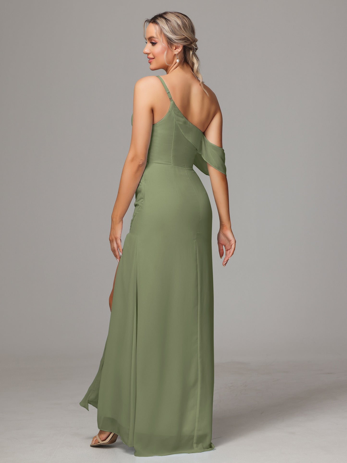 One Shoulder Off The Shoulder Chiffon Bridesmaid Dress