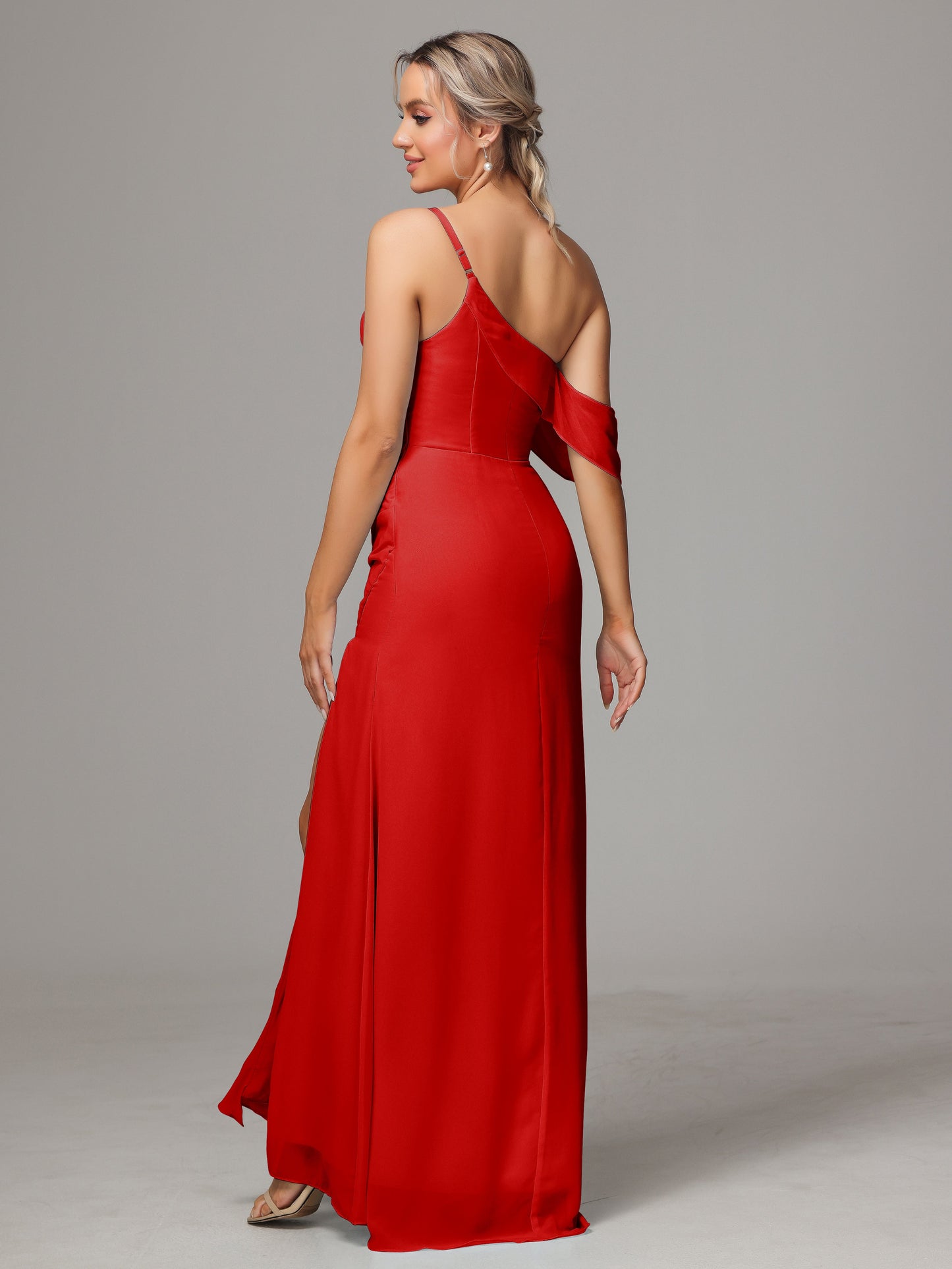 One Shoulder Off The Shoulder Chiffon Bridesmaid Dress