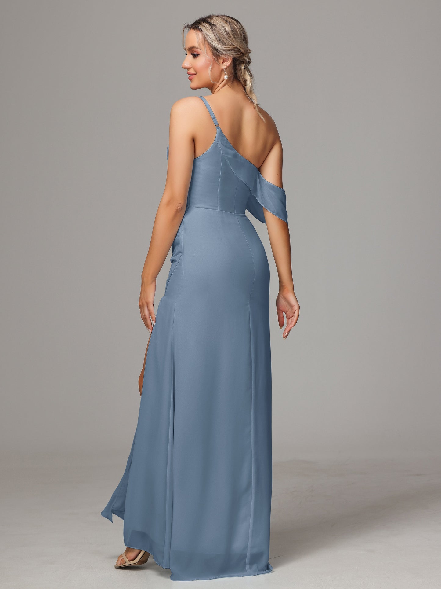 One Shoulder Off The Shoulder Chiffon Bridesmaid Dress