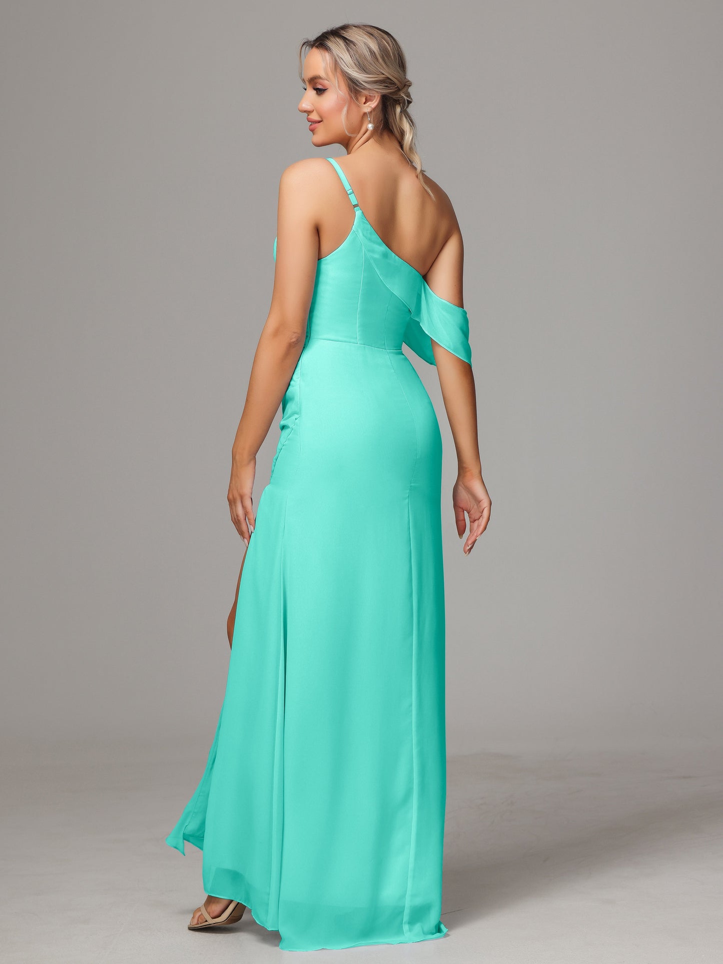 One Shoulder Off The Shoulder Chiffon Bridesmaid Dress