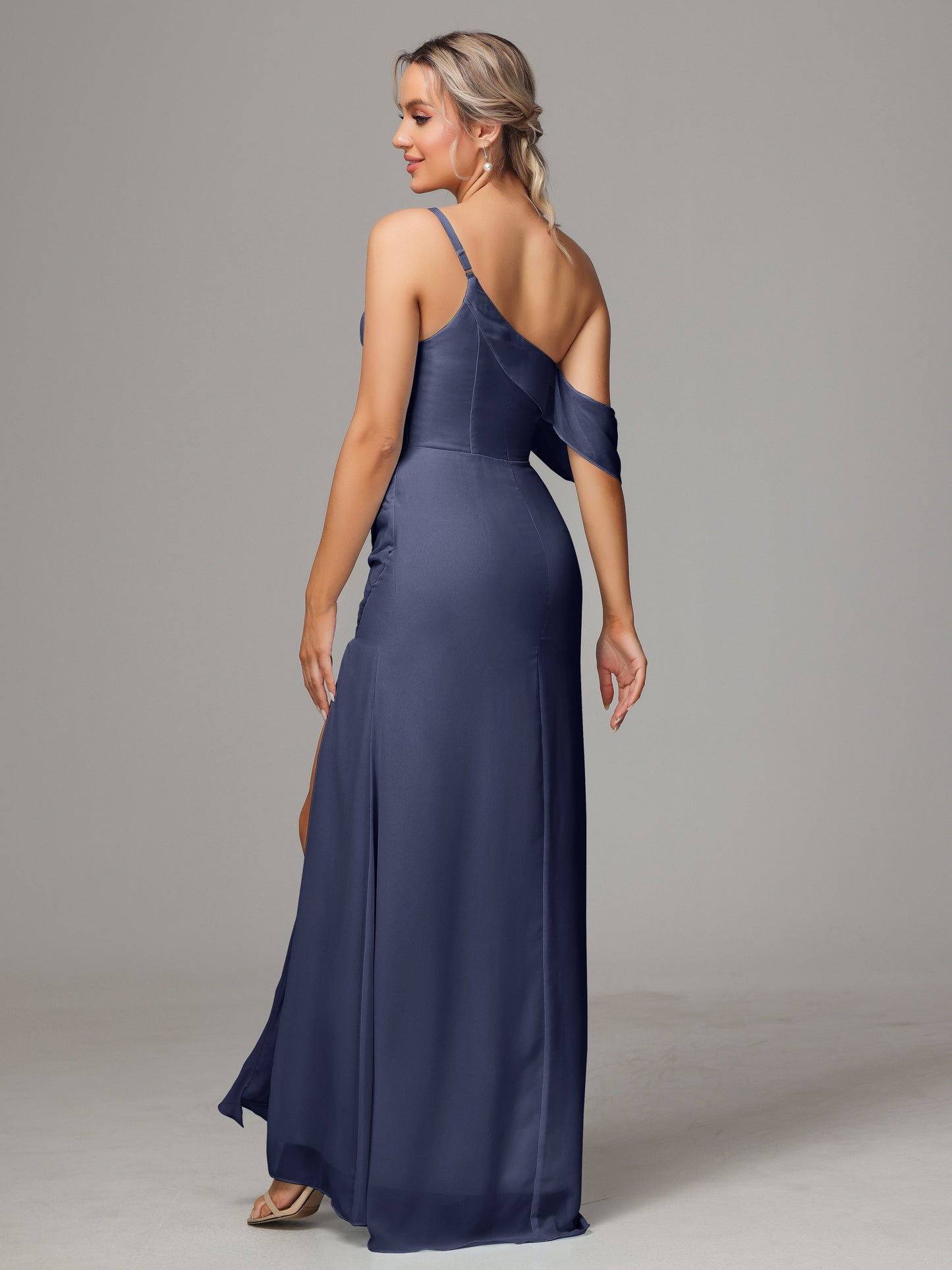 One Shoulder Off The Shoulder Chiffon Bridesmaid Dress