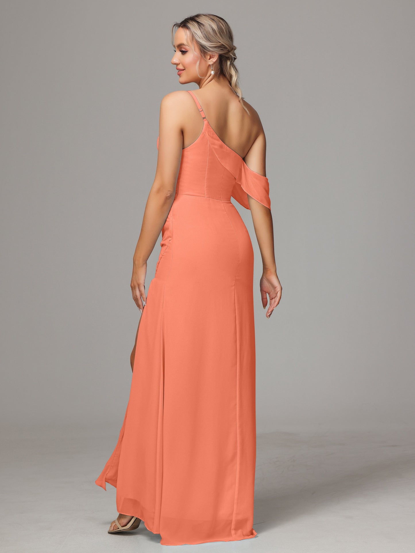 One Shoulder Off The Shoulder Chiffon Bridesmaid Dress