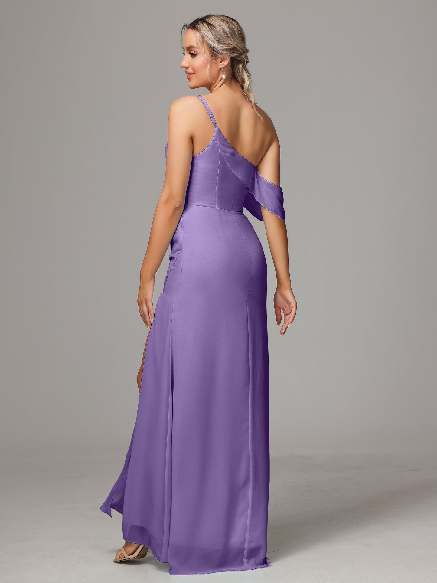One Shoulder Off The Shoulder Chiffon Bridesmaid Dress