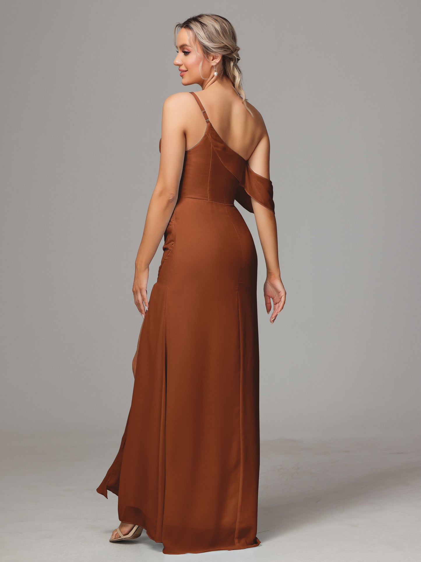 One Shoulder Off The Shoulder Chiffon Bridesmaid Dress