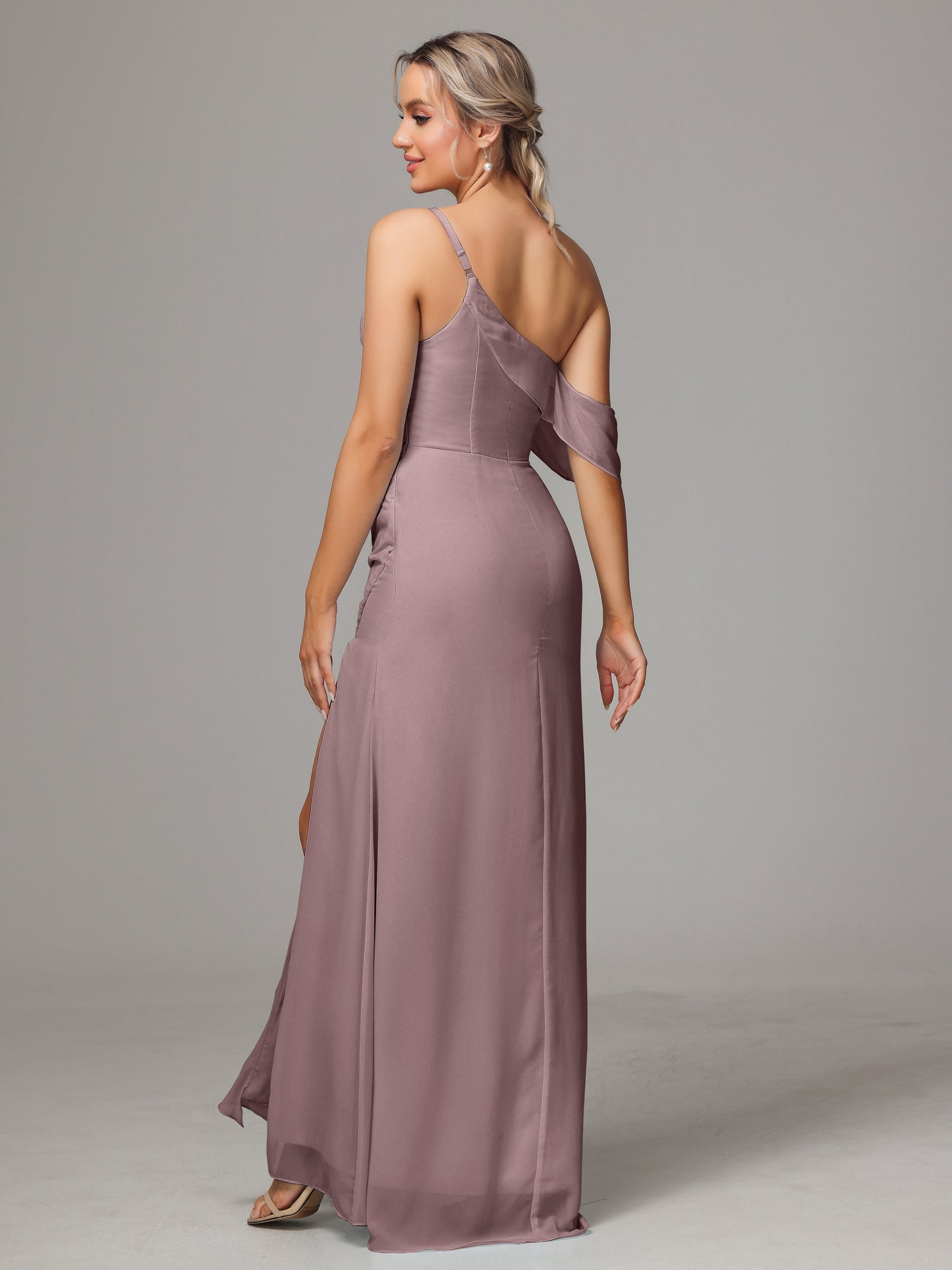 One Shoulder Off The Shoulder Chiffon Bridesmaid Dress