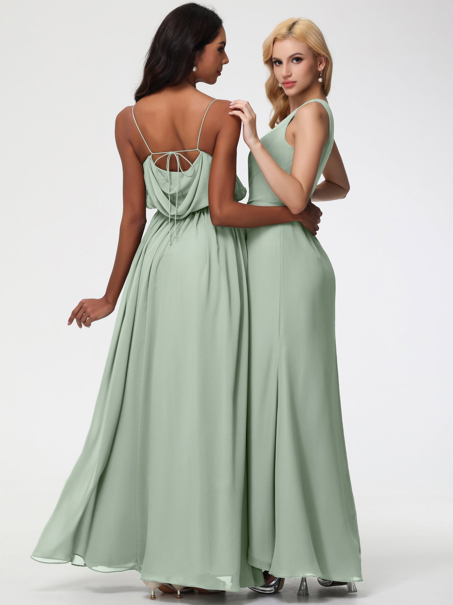 Bridesmaid Dresses Celadon One Shoulder Sheath/Column Ruched Chiffon Bridesmaid Dresses with Slit