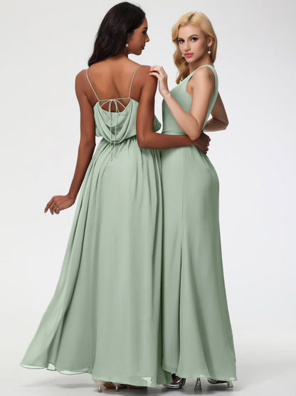 Bridesmaid Dresses Celadon One Shoulder Sheath/Column Ruched Chiffon Bridesmaid Dresses with Slit