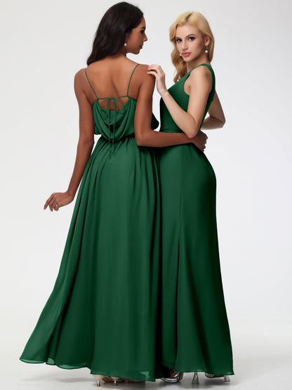 Bridesmaid Dress Dark Green One Shoulder Sheath/Column Ruched Chiffon Bridesmaid Dresses with Slit