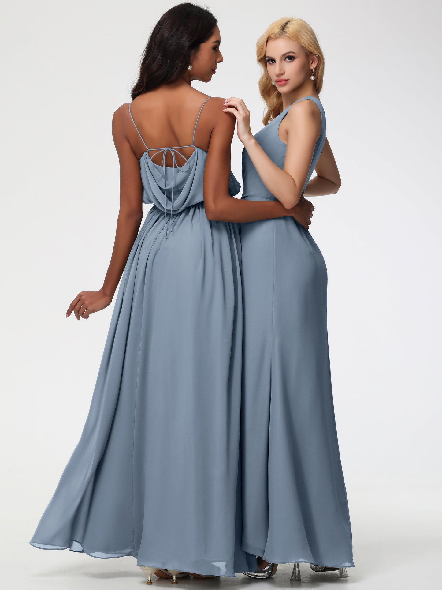 Bridesmaid Dress Dusty Blue One Shoulder Sheath/Column Ruched Chiffon Bridesmaid Dresses with Slit