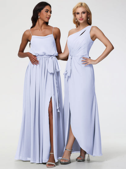 Bridesmaid Dress Lavender One Shoulder Sheath/Column Ruched Chiffon Bridesmaid Dresses with Slit