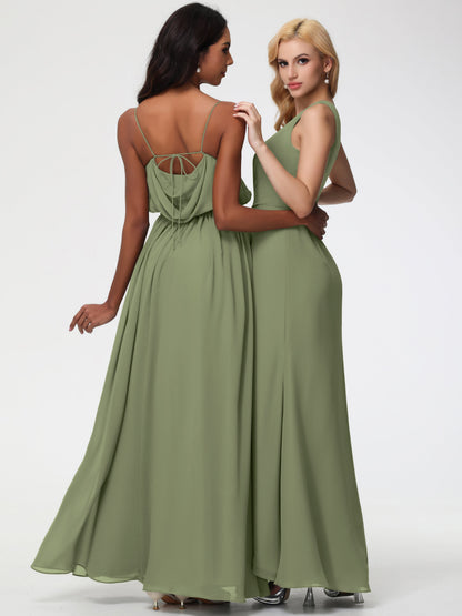 Bridesmaid Dress Olive Green One Shoulder Sheath/Column Ruched Chiffon Bridesmaid Dresses with Slit