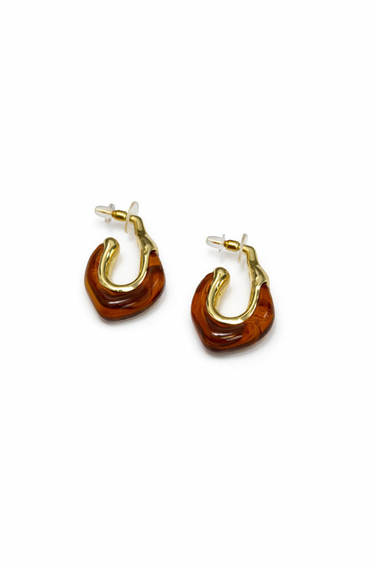 Savona Marble Resin and Gold Warped Hoop Earrings