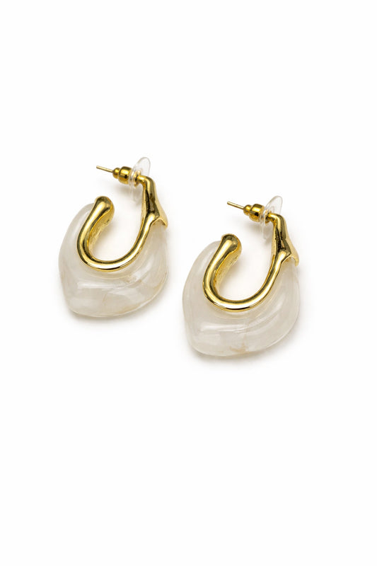 Arden Marble Resin and Gold Warped Hoop Earrings