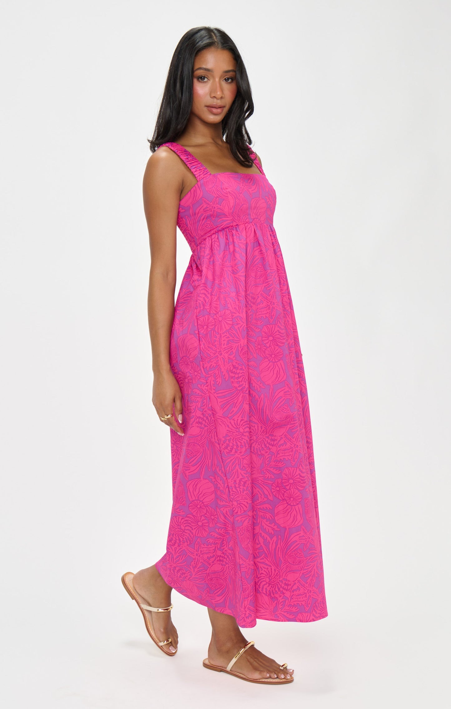 Fling Midi Dress ~ Pink Shells Poplin