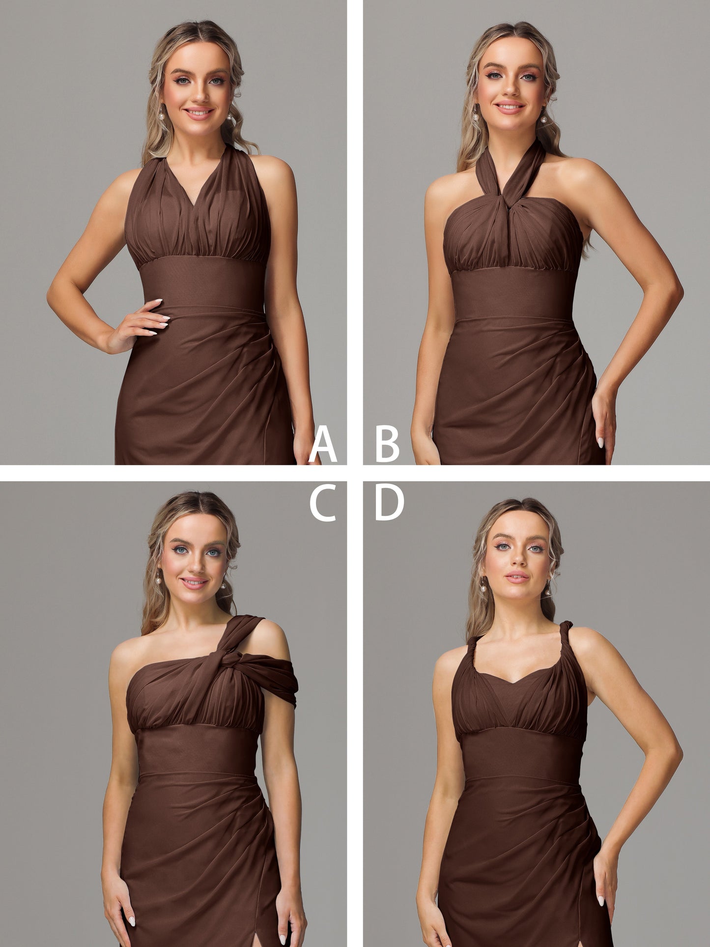 Sleeveless Off The Shoulder Chiffon Bridesmaid Dress With Slit