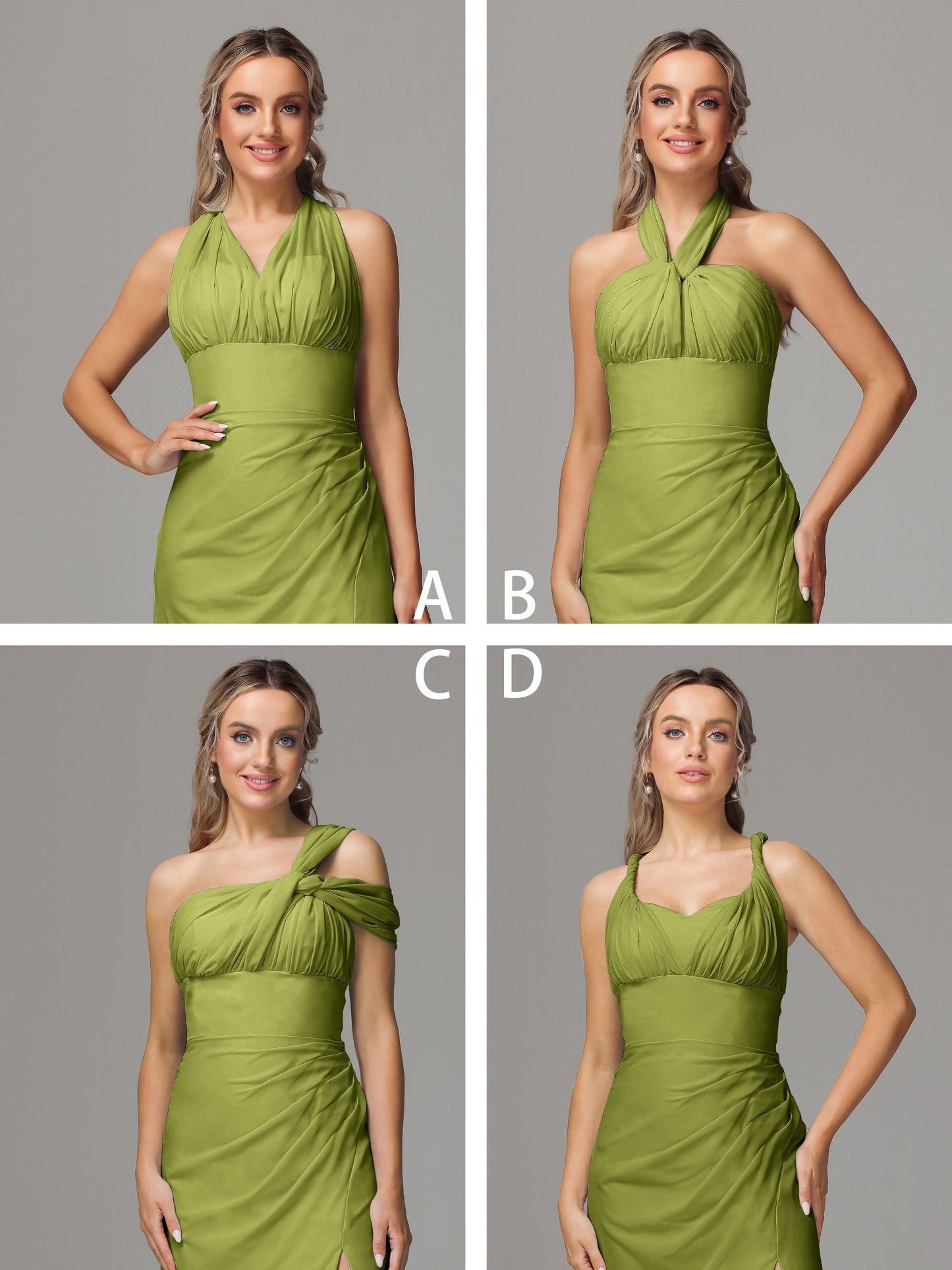 Sleeveless Off The Shoulder Chiffon Bridesmaid Dress With Slit