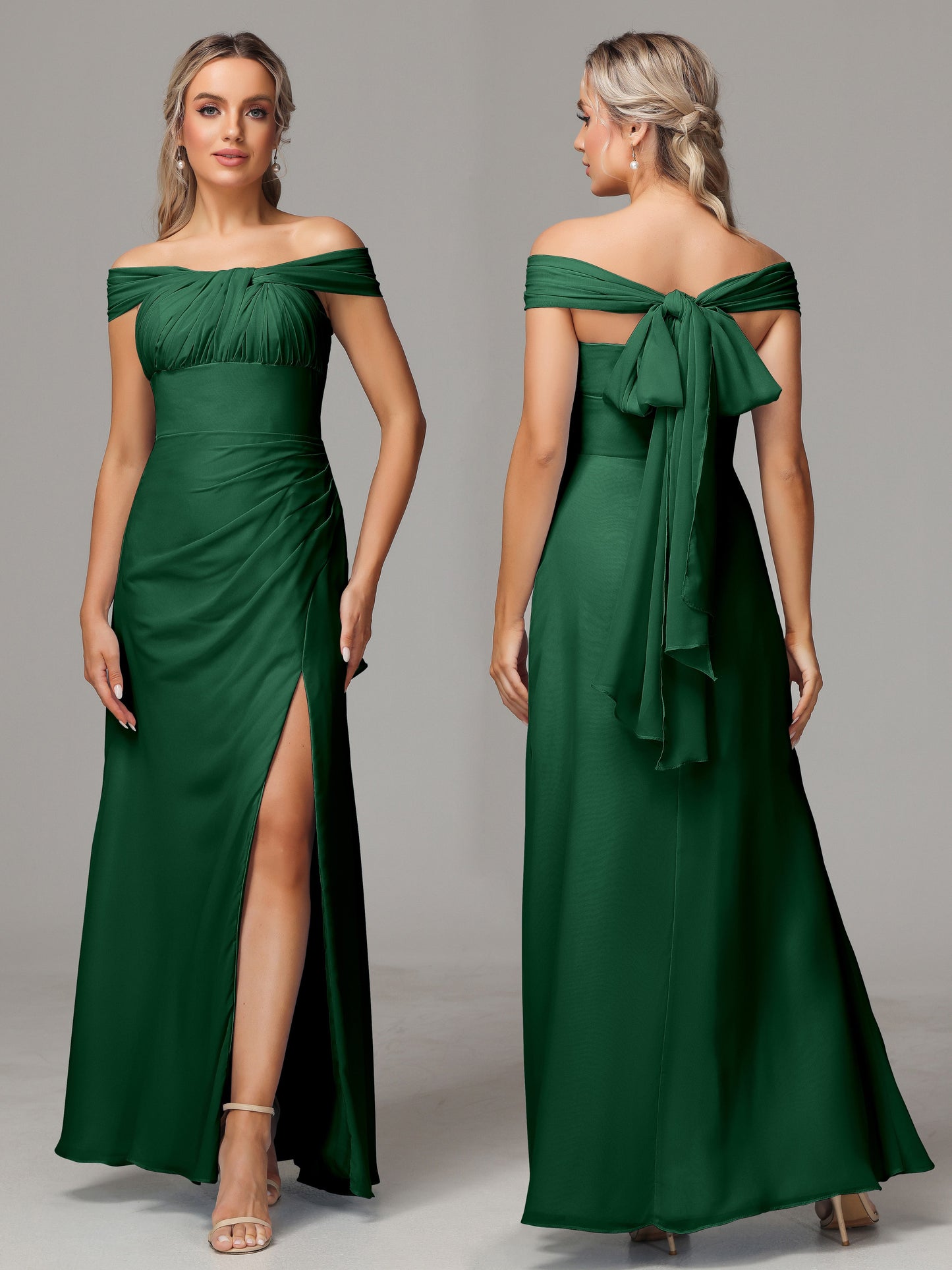Sleeveless Off The Shoulder Chiffon Bridesmaid Dress With Slit