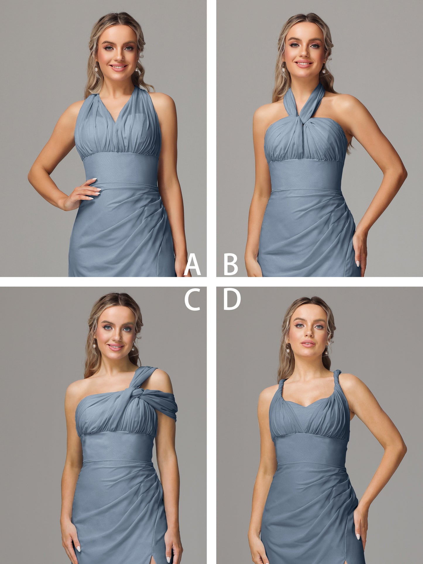 Sleeveless Off The Shoulder Chiffon Bridesmaid Dress With Slit
