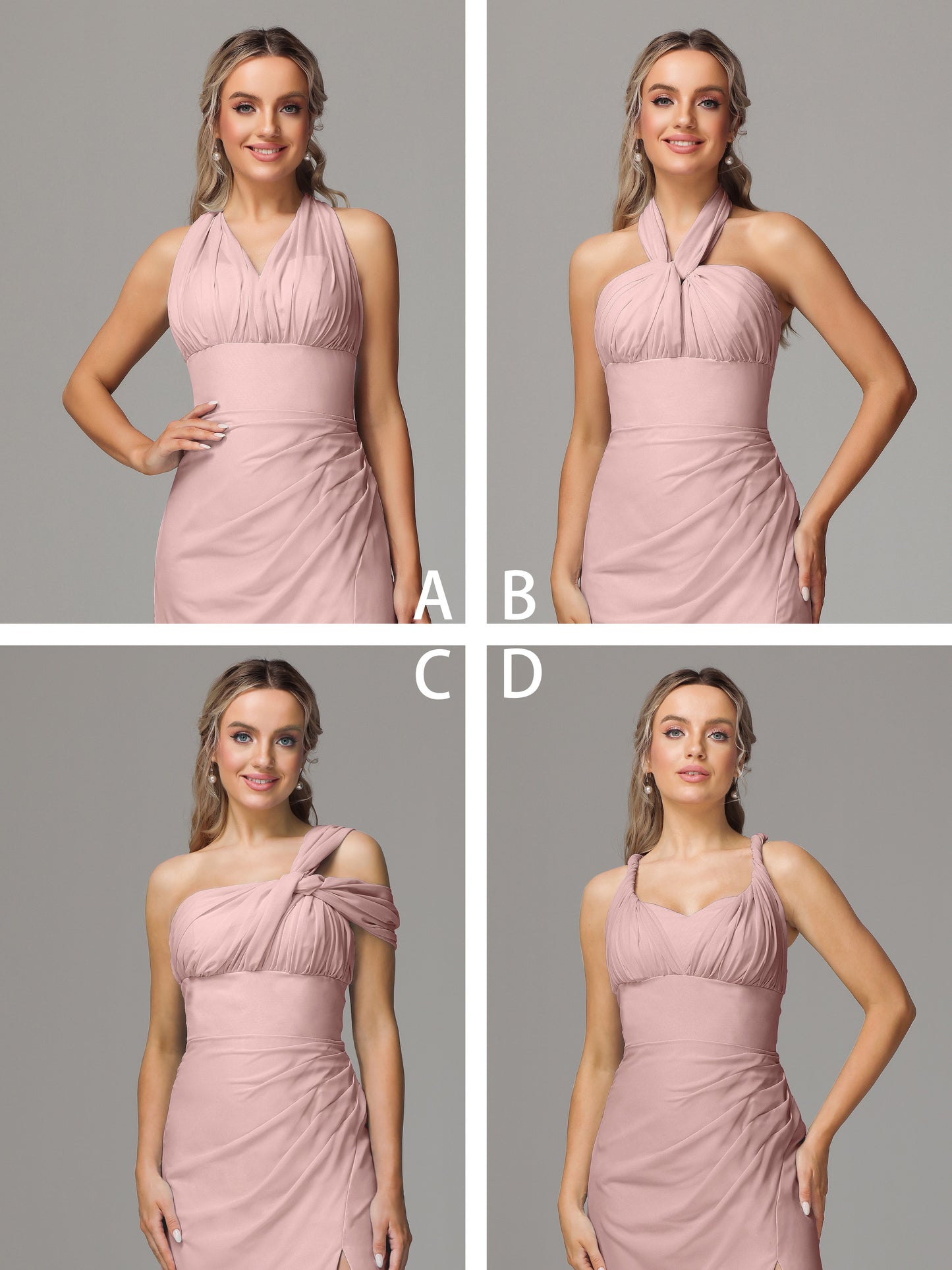 Sleeveless Off The Shoulder Chiffon Bridesmaid Dress With Slit