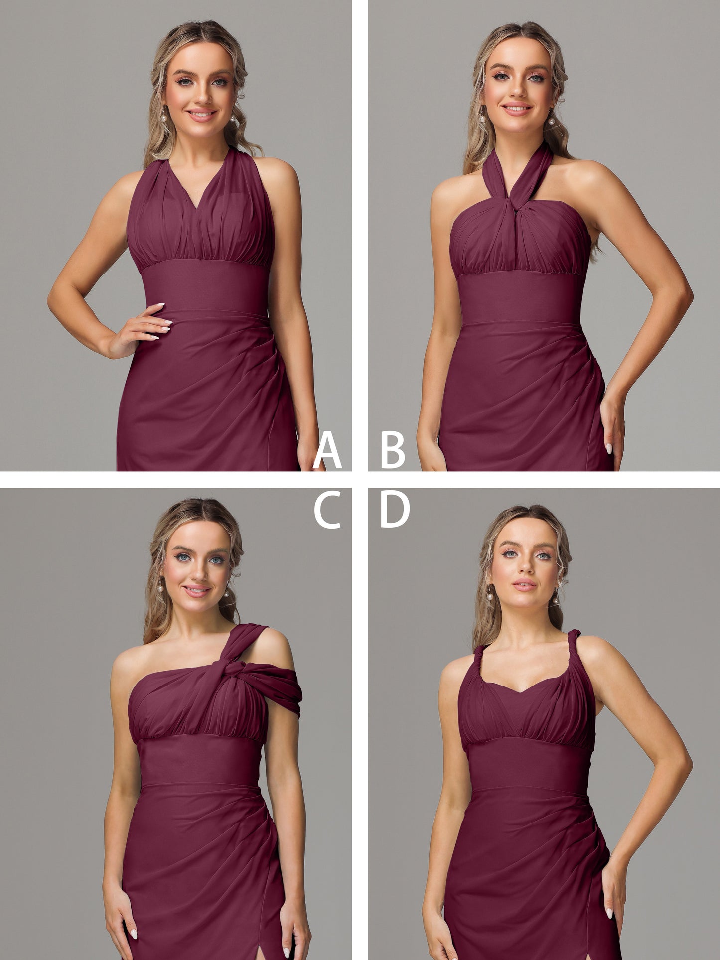 Sleeveless Off The Shoulder Chiffon Bridesmaid Dress With Slit