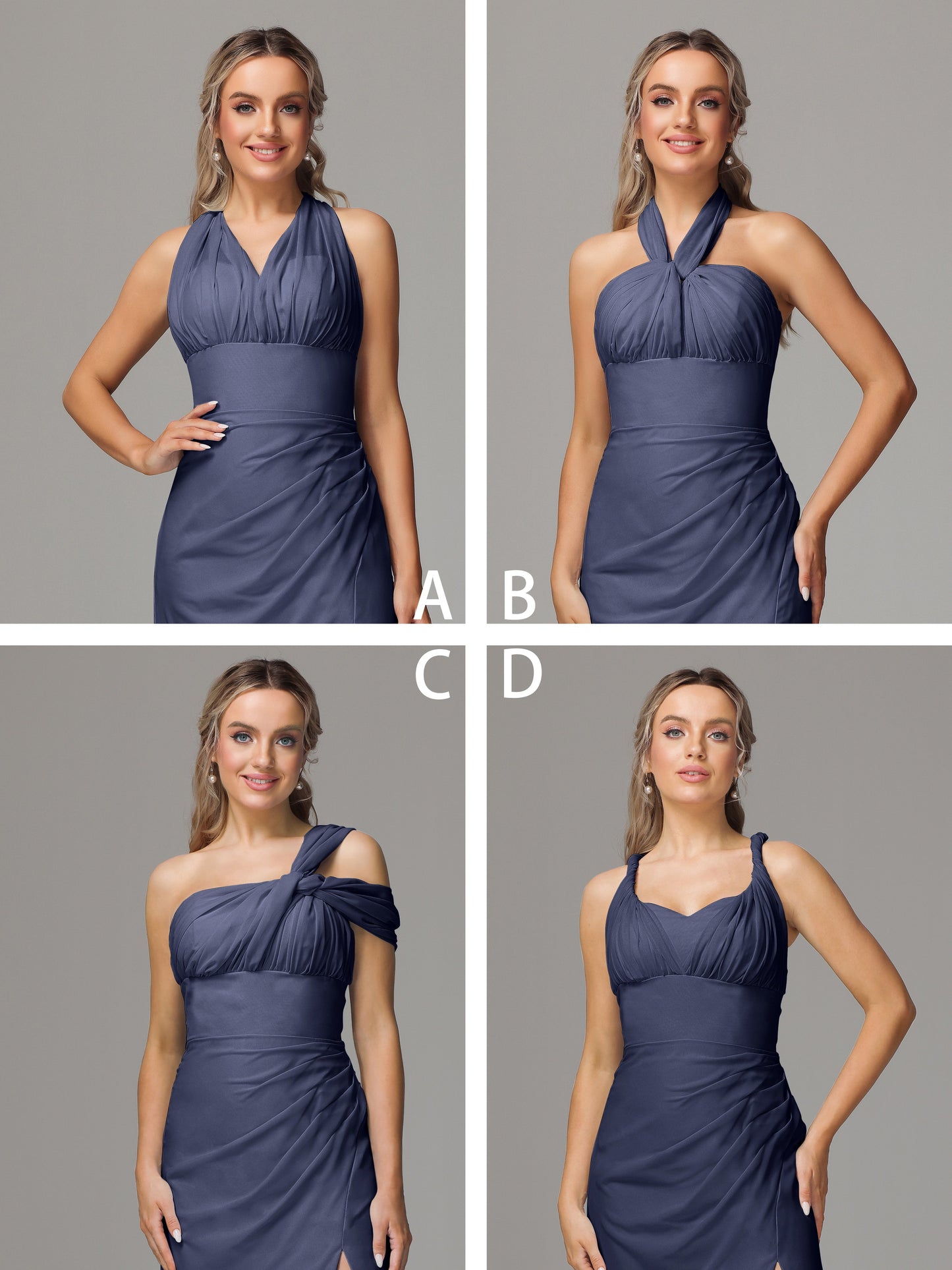 Sleeveless Off The Shoulder Chiffon Bridesmaid Dress With Slit